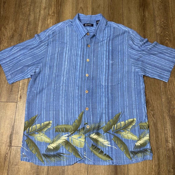 Puritan Other - Puritan Men's Hawaiian themed shirt large blue strip palm leaves short sleeve
